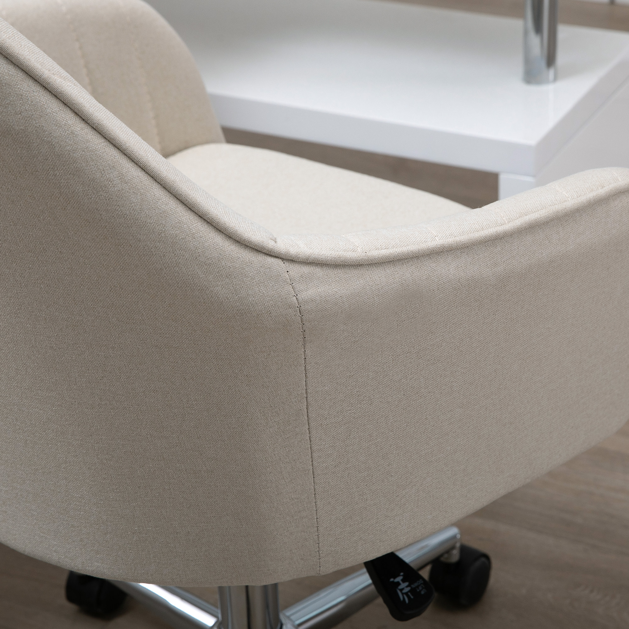 Silla de Oficina Silla de Escritorio Giratoria Tapizado en Lino con Altura Ajustable y Reposabrazos para Estudio Dormitorio Tocador Carga 120 kg Beige