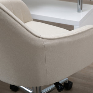 Silla de Oficina Silla de Escritorio Giratoria Tapizado en Lino con Altura Ajustable y Reposabrazos para Estudio Dormitorio Tocador Carga 120 kg Beige