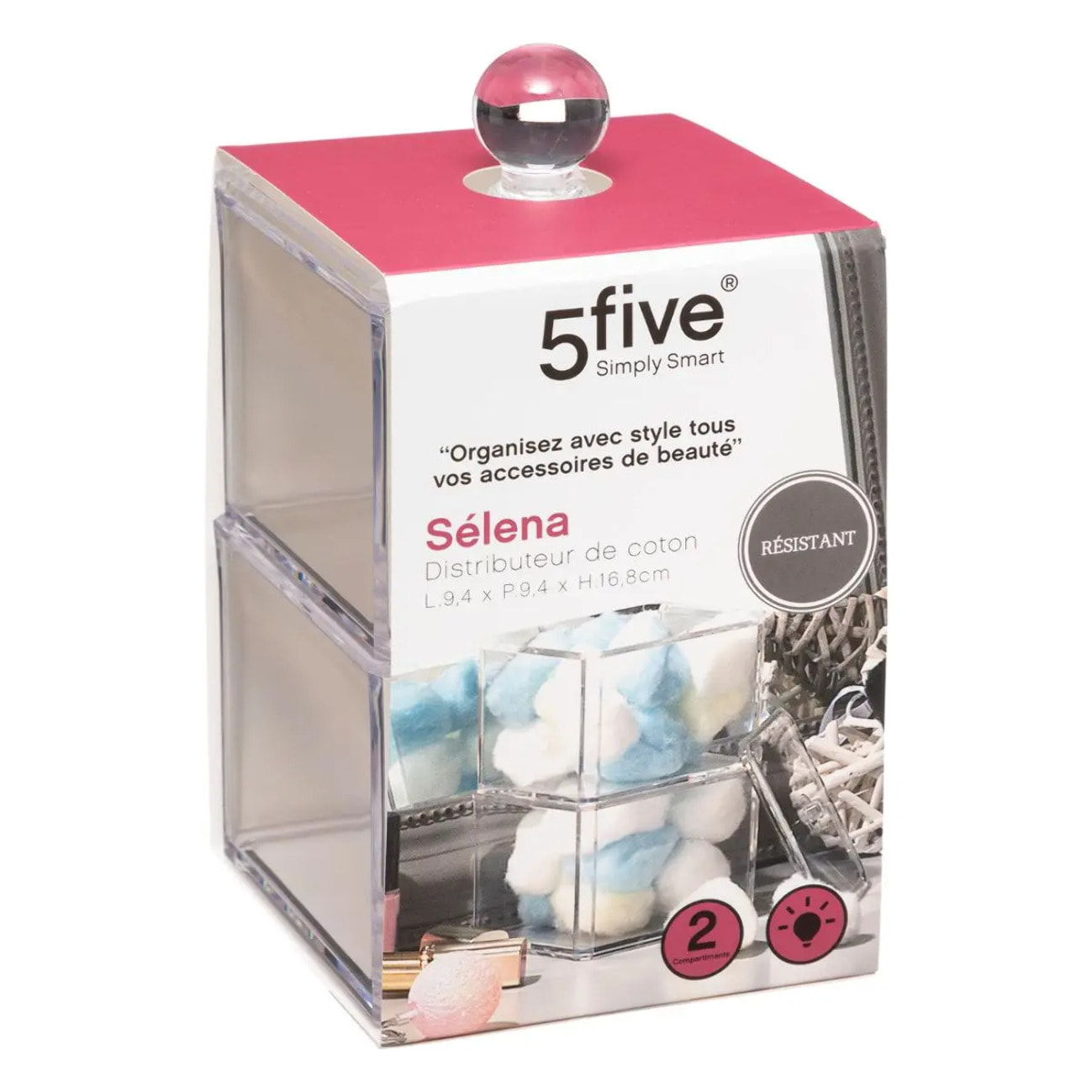 2 boîtes à cotons "Selena" transparent