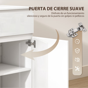 Aparador con 5 Cajones, Aparador de Salón con Estantes Ajustables, Puerta de Cierre Suave, para Cocina, Entrada, Dormitorio, Blanco Brillo, 100x40x80 cm