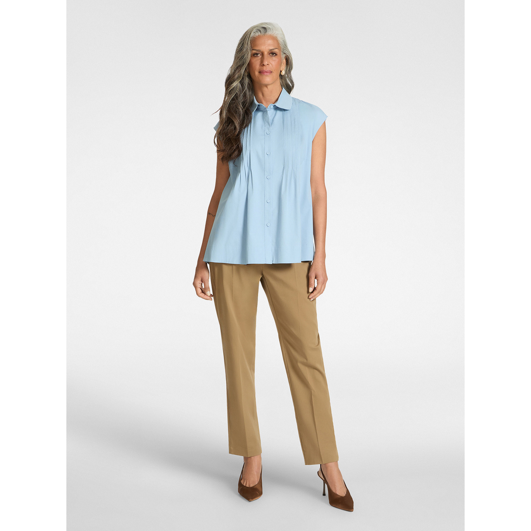 Elena Mirò - Camicia misto cotone con pieghe - Azzurro