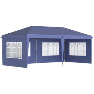 Carpa Plegable 6x3 m con 4 Laterales Desmontables Cenador de Jardín con 4 Ventanas Visibles y Bolsa de Transporte para Patio Terraza Azul