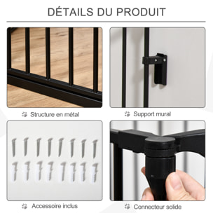 Barrière de sécurité parc enclos chien modulable pliable porte verrouillable intégrée 5 panneaux en métal 300L max. x 74,5H cm métal PP noir