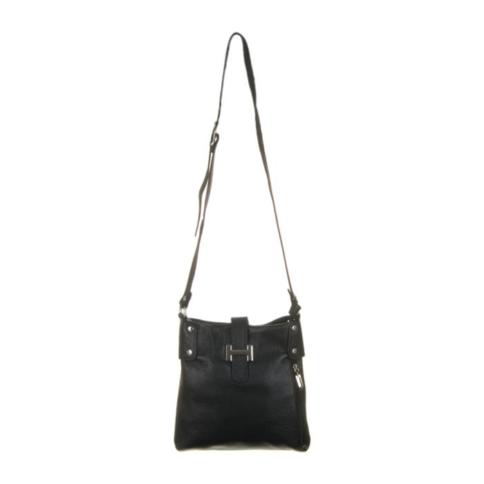 FIRENZE ARTEGIANI Borsa a Spalla da Donna Milano. Vera Pelle Dollaro Made in Italy 26x4x26 Cm. Colore nero