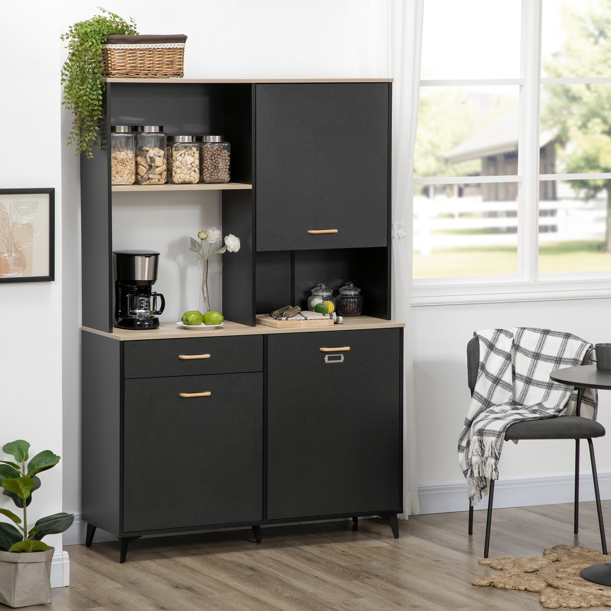 Alacena de Cocina con 1 Cajón 3 Puertas y Almacenamiento Abierto 119x41x180 cm