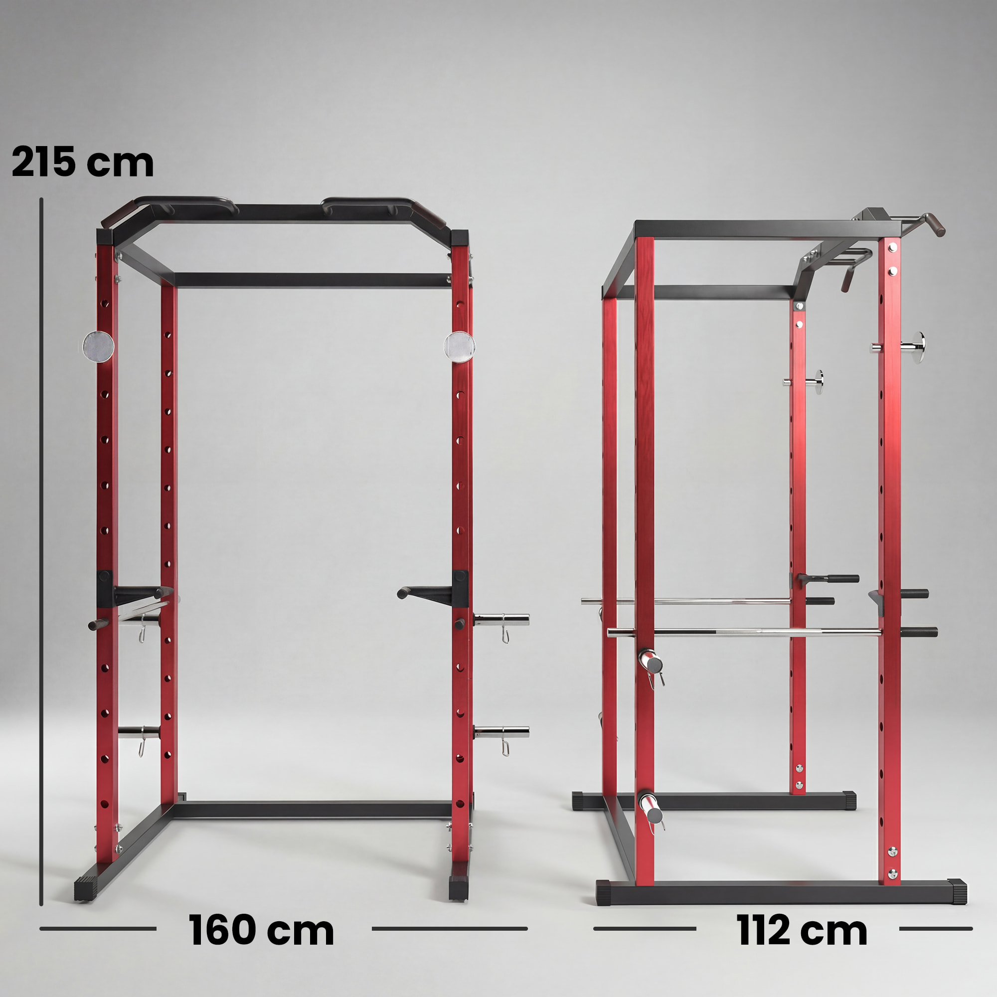 Jaula de Potencia Musculación, Rack para Sentadillas con Barra de Dominadas, Estación de Fondos Ajustable en Altura, Soporte de Barra Regulable, para Casa Gimnasio, Carga 460 kg