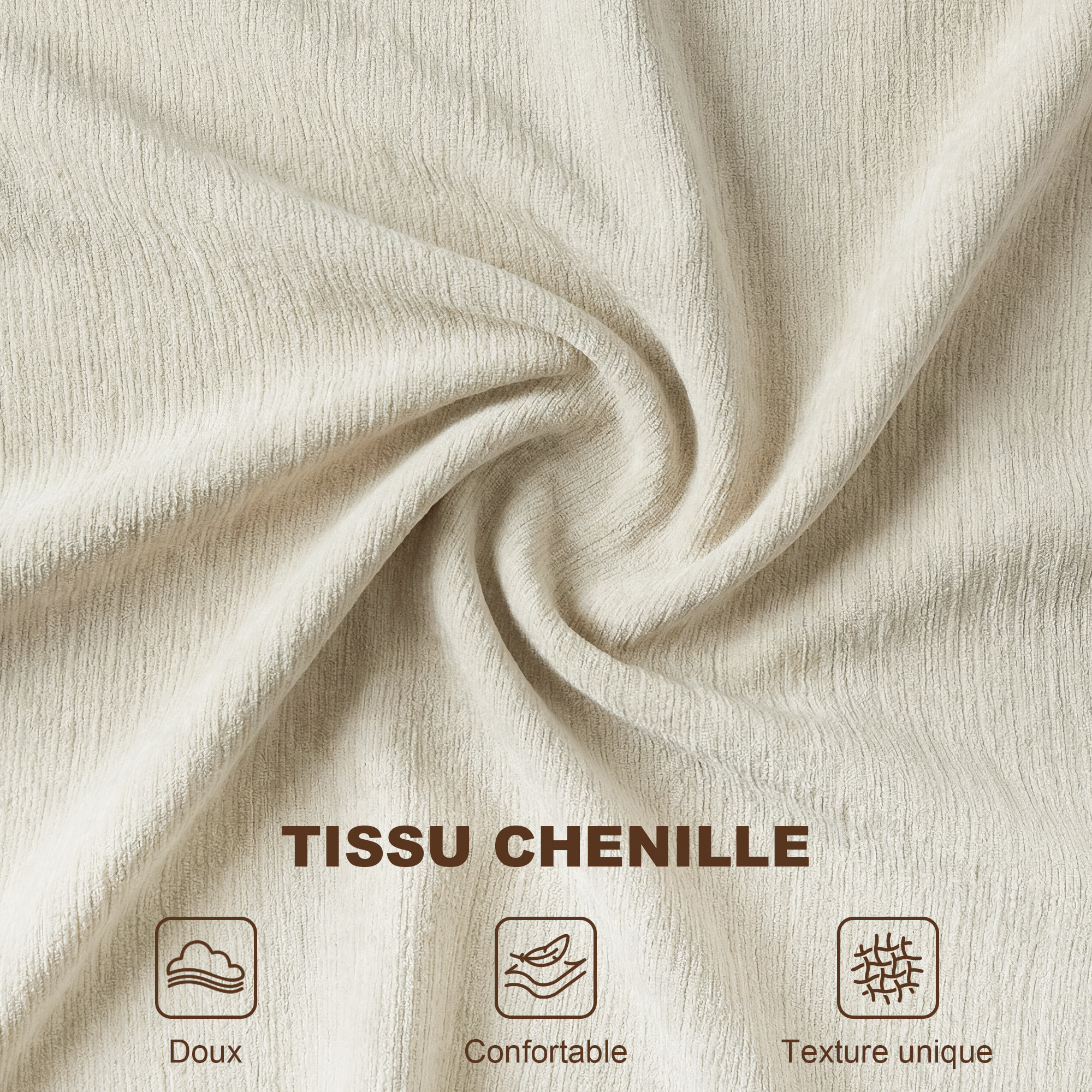 Fauteuil salon avec repose-pieds grand confort tissu chenille crème