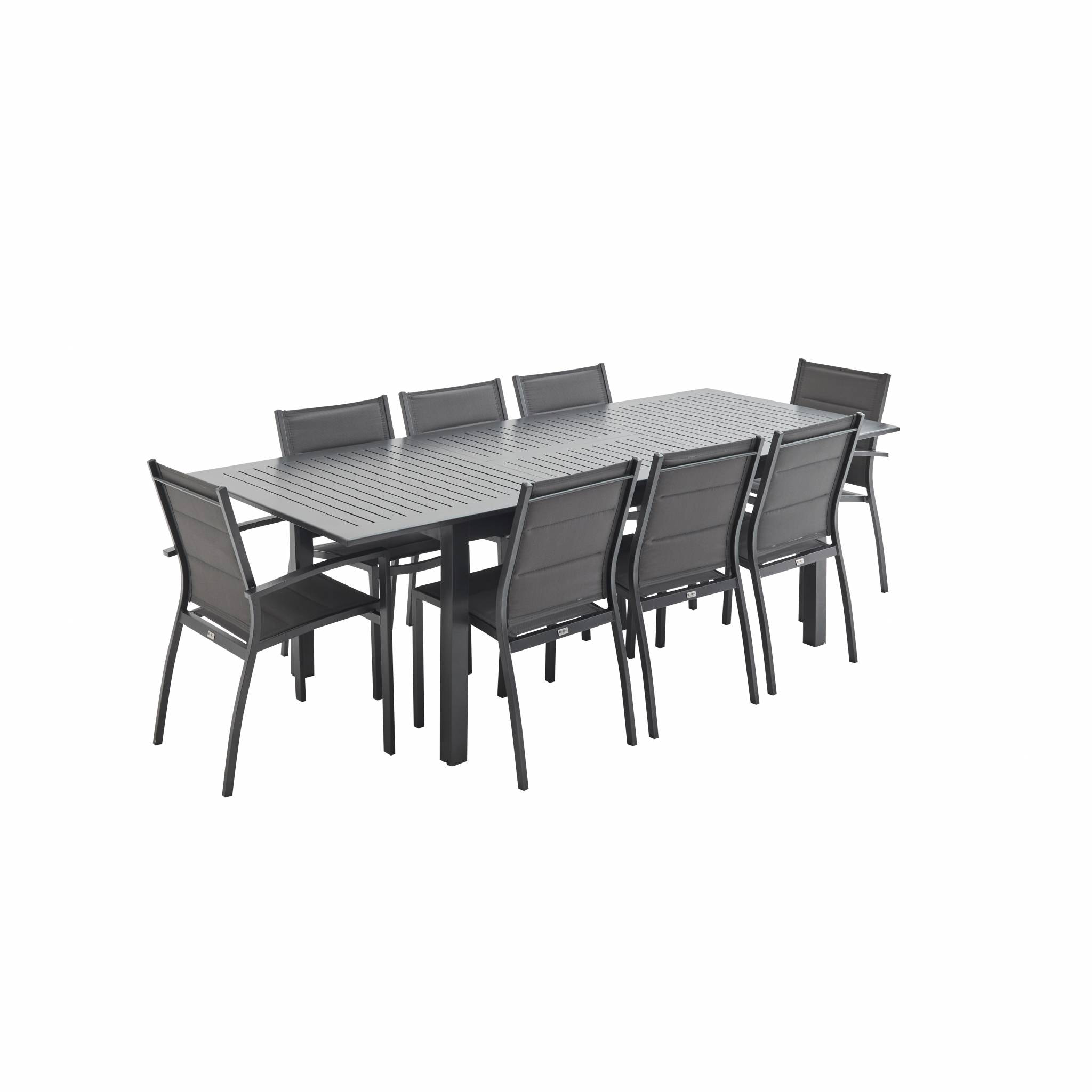 Table de jardin extensible aluminium + 8 assises - Chicago Anthracite/Gris taupe - Table en aluminium 175/245cm avec rallonge et 8 assises en textilène