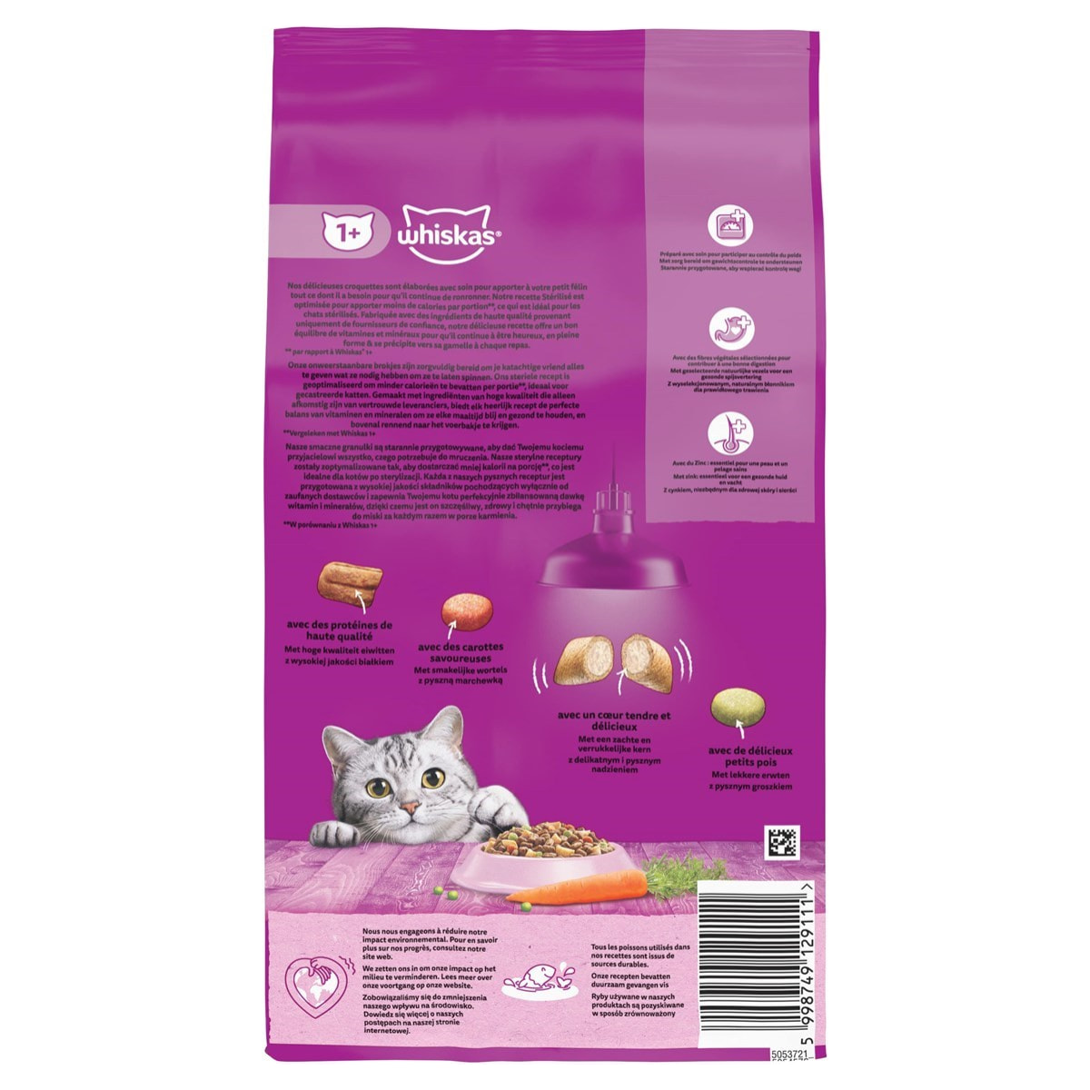 WHISKAS Croquettes au saumon pour chat adulte stérilisé 6x1,75kg