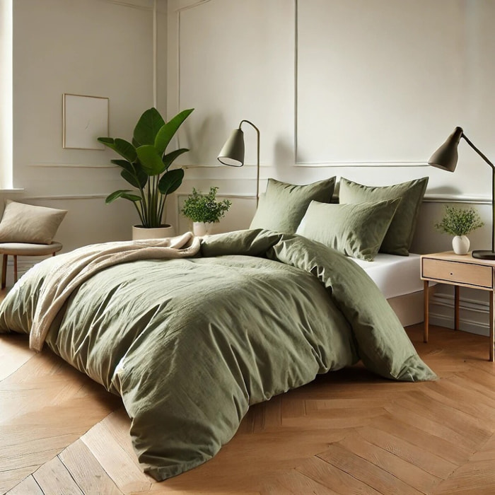 Parure Housse De Couette + 2 taies 100% Coton 57fils Verveine