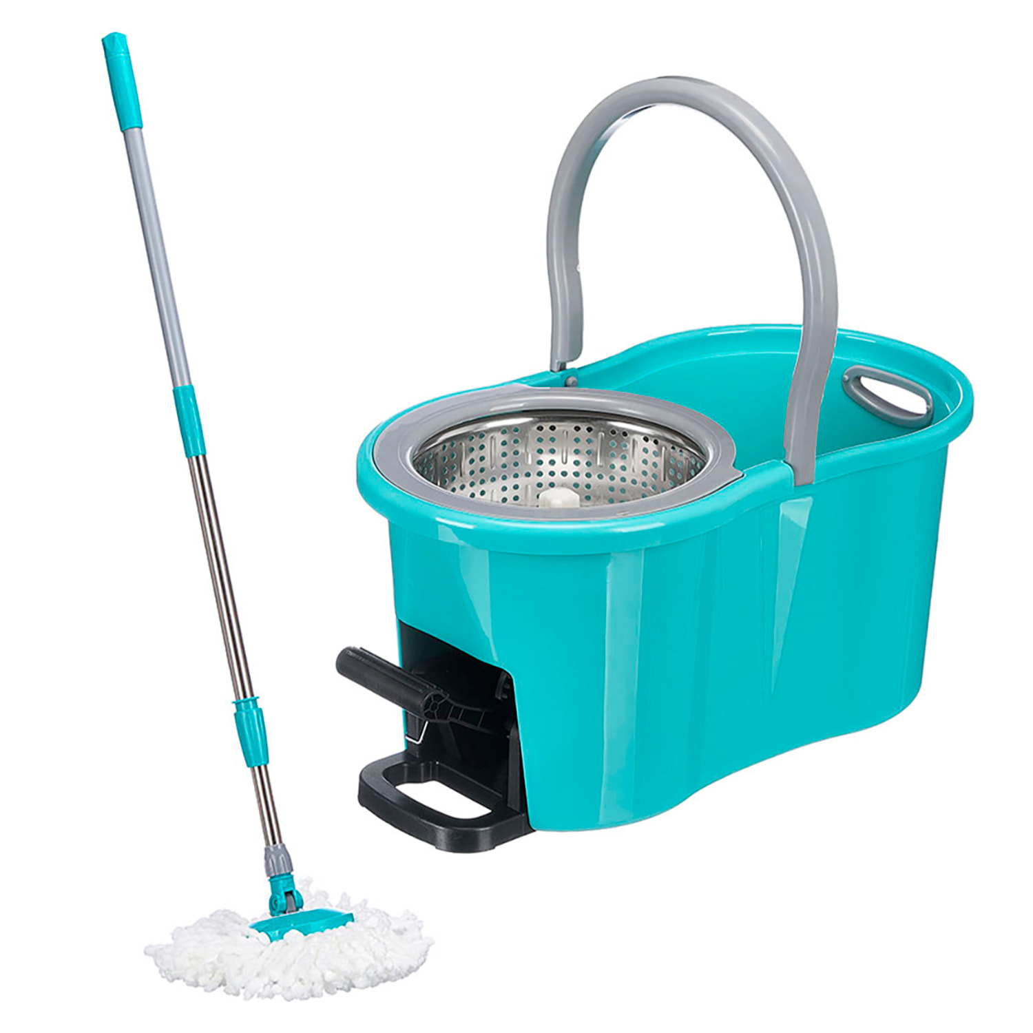Secchio per lavare da 12L con strizzatore rotante con pedale. Include straccio in metallo.