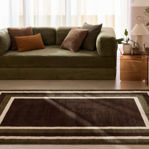 SANTAL - Tapis de salon marron à motif cadre rétro