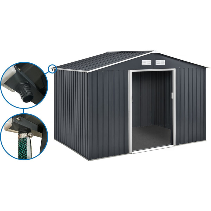 Abri de jardin métal - "Vegas" - 7,06 m² avec gouttière - Gris