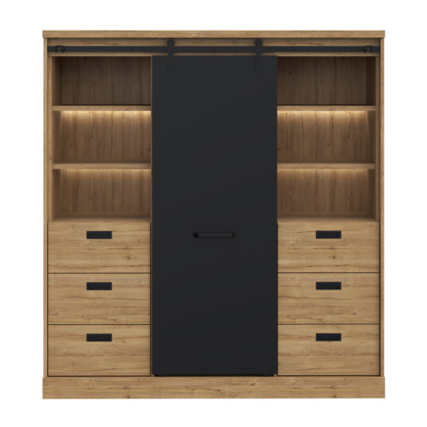 Buffet haut en bois effet chêne & noir - FACTORY