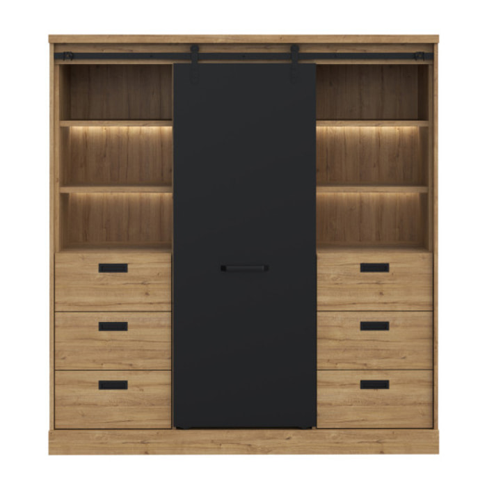 Buffet haut en bois effet chêne & noir - FACTORY