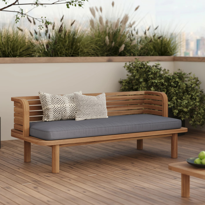 Banquette de jardin 2 places en teck et coussin gris - Kilda