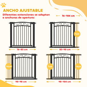 Barrera para Perros Puerta para Perros con Ancho Ajustable 76-104 cm Barrera de Seguridad para Perros con 2 Extensiones y Doble Bloqueo para Escaleras y Puertas Negro