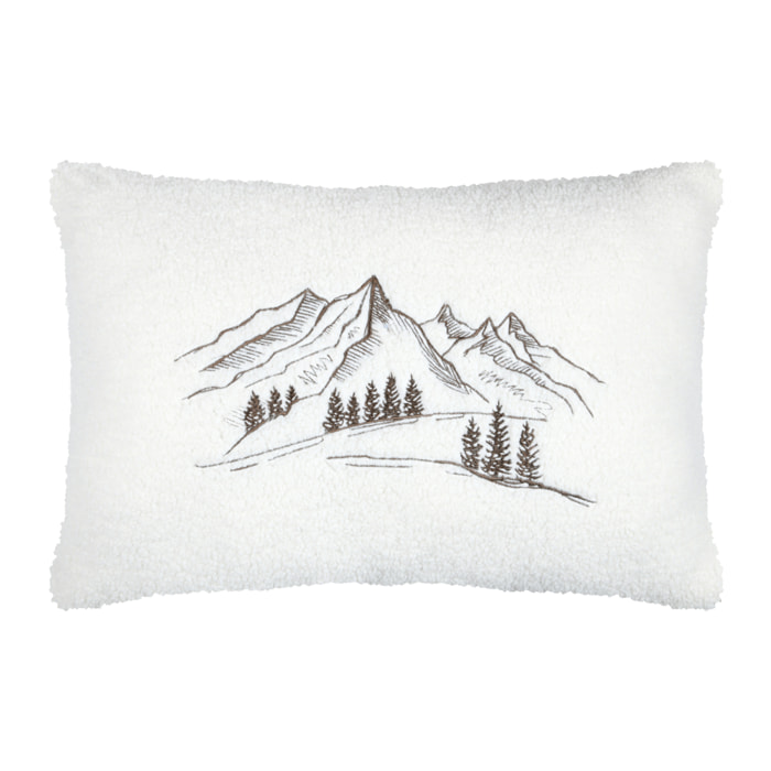 Coussin rectangulaire en bouclette à motif montagne - Blanc