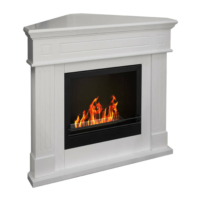 Camino a bioetanolo Piovera, Caminetto ecologico, Focolare senza fumo, Riscaldatore ad etanolo, Made in Italy, 63x110 h102 cm, Bianco