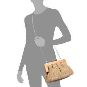 Benestare Bolso bandolera Mujer. Tela con detalles de madera natural y piel sintética.