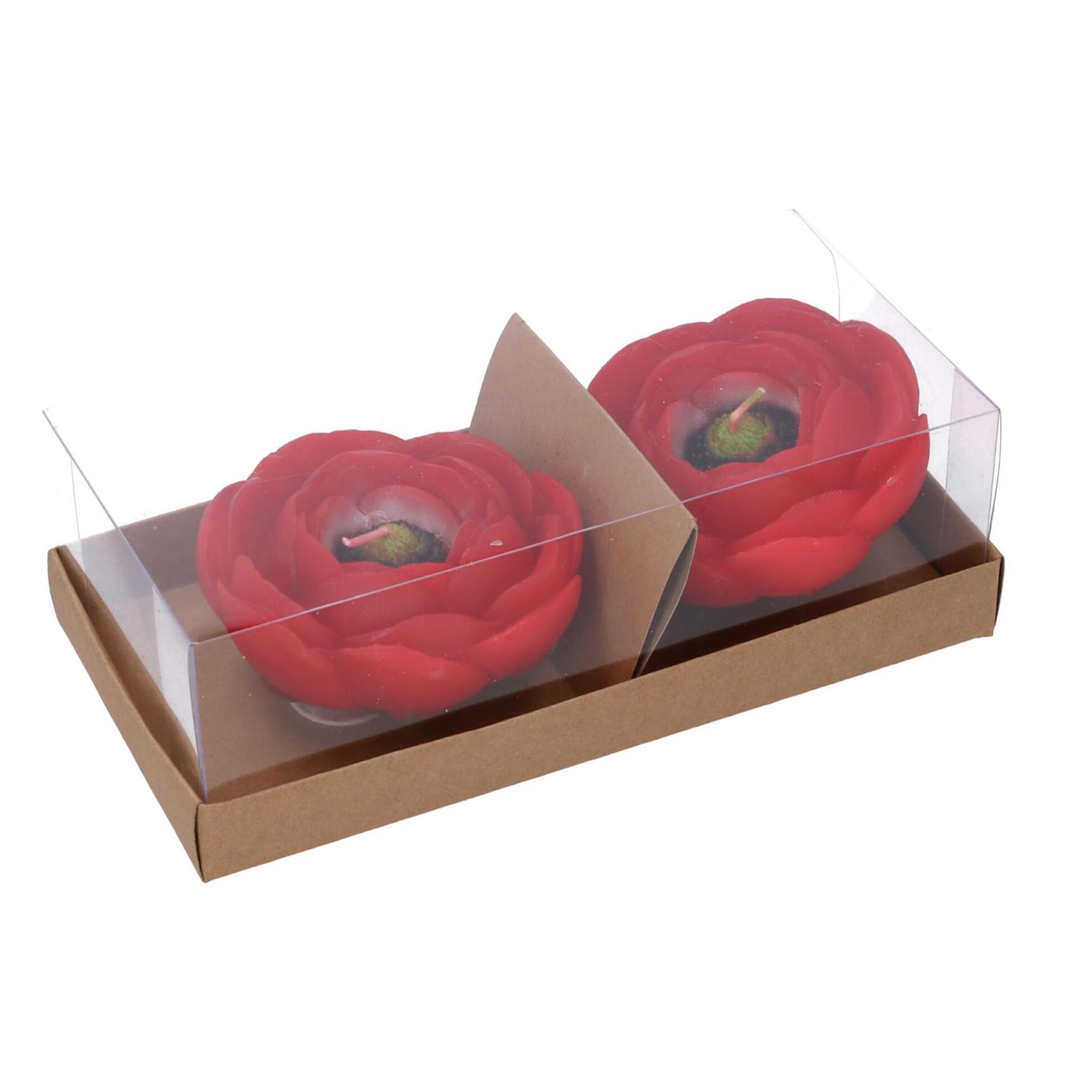 Candela in paraffina confezione 2 da pezzi a forma di camelia rossa cm19x10h6