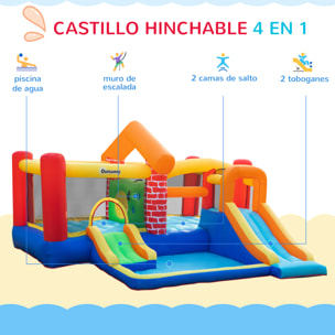 Castillo Hinchable con 2 Toboganes 2 Camas de Salto y Piscina para Niños +3 Años Incluye Inflador y Bolsa de Transporte para Interior Exterior 380x370x230 cm Multicolor