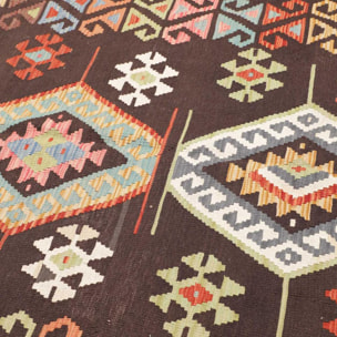 Tapis kilim au motif ethnique, tissé plat en laine, UMENO