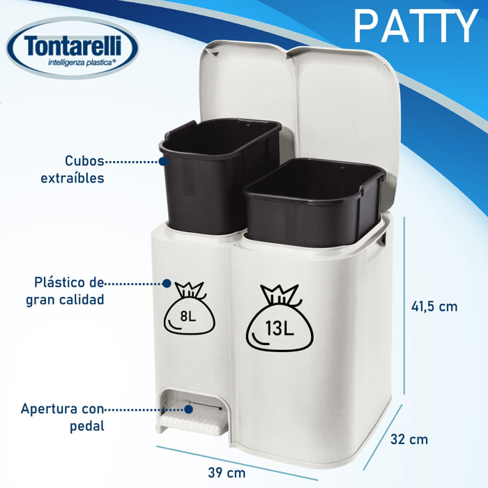 Cubo de reciclaje "patty2" con dos compartimentos y cubos extraibles color blanco