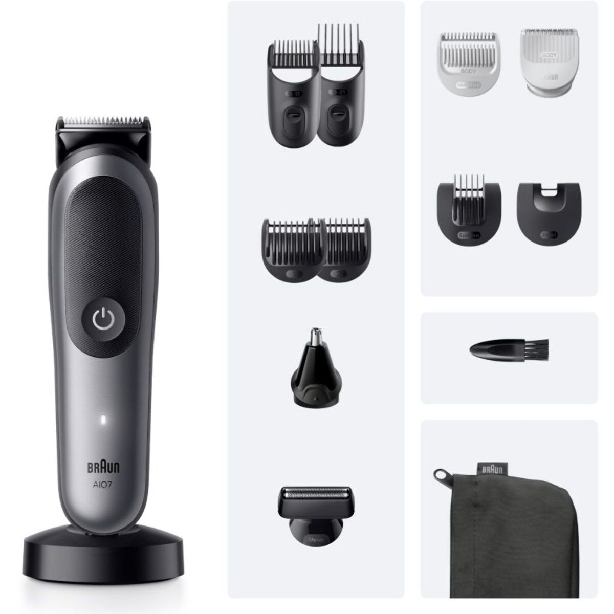 Tondeuse multi usages BRAUN AIO7560, 14 hauteurs de coupe, précision 0,5 mm, autonomie 120 mn