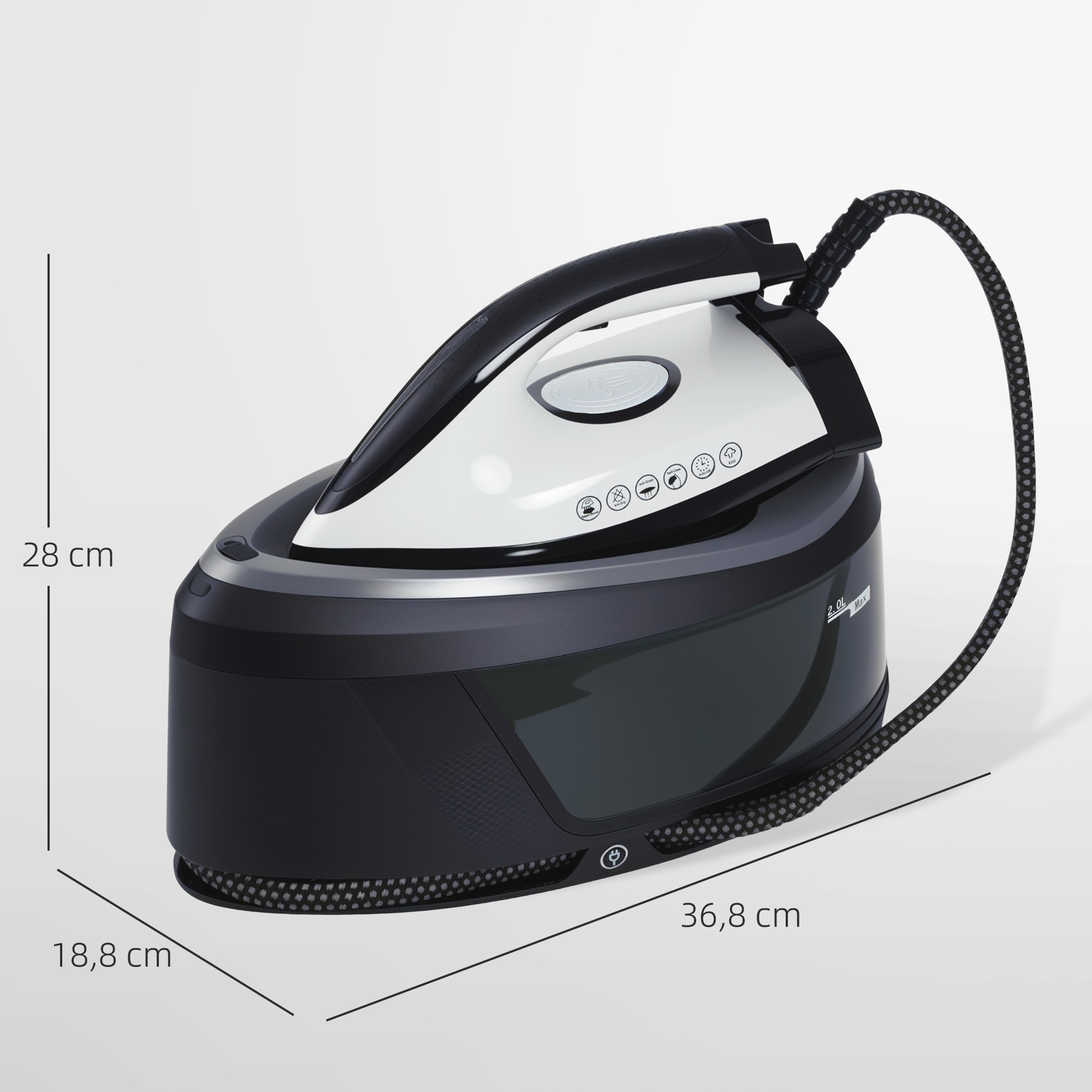 Centro de Planchado 2800W 100 g/min 8 Bares Función ECO Suela de Cerámica Doble Capa Planchado Vertical Potente Apagado Automático Sistema Antical Autolimpieza Depósito Extraíble 2 L Azul