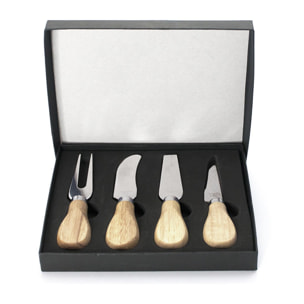 Koet, set per formaggi con utensili in acciaio inox con manici in legno naturale.