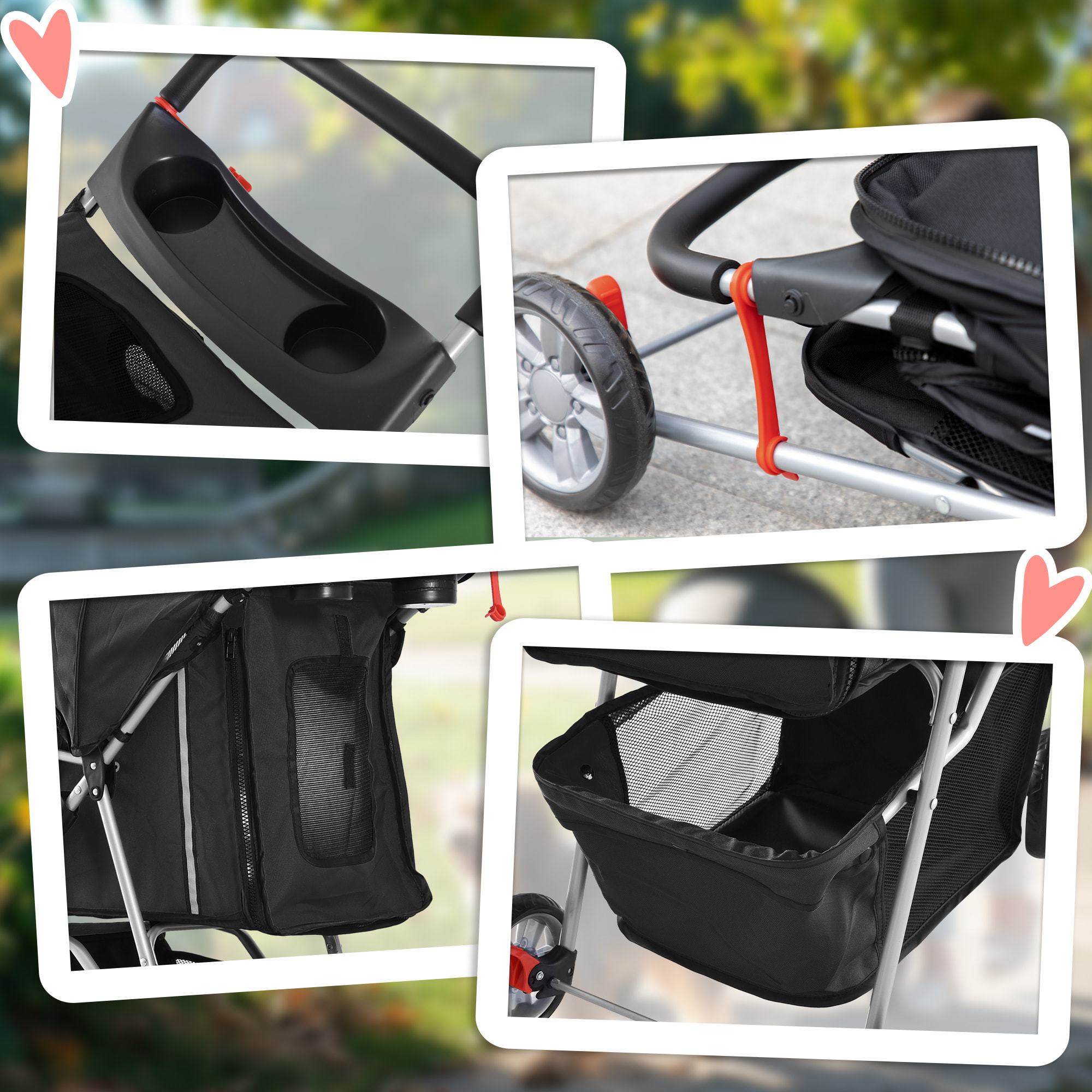 Carrito para Perros Plegable Cochecito para Mascotas Carrito para Perros Pequeños con Cesta de Almacenaje Ventanas de Malla y 2 Ruedas Universales 75x45x97 cm Negro