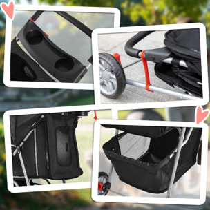 Carrito para Perros Plegable Cochecito para Mascotas Carrito para Perros Pequeños con Cesta de Almacenaje Ventanas de Malla y 2 Ruedas Universales 75x45x97 cm Negro