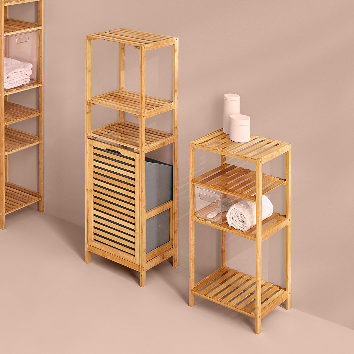 Étagère colonne avec panier à linge "Mix N' Modul" bambou