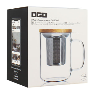 Tisanière en verre et couvercle en bois d'acacia 450ml GUSTAVE