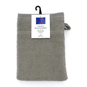 Lot de 5 gants de toilette - Beige - 15x21cm