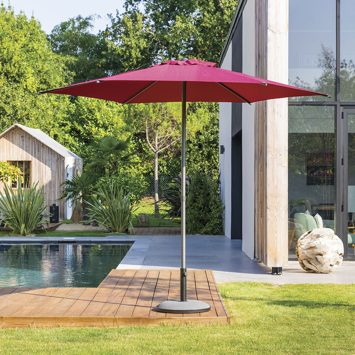 Parasol droit rond Soya Bordeaux