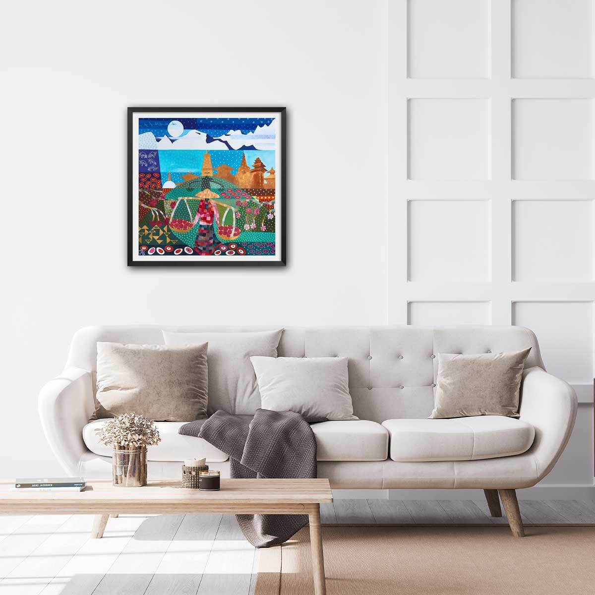 Affiche  voyage au népal Affiche + cadre en bois - Noir