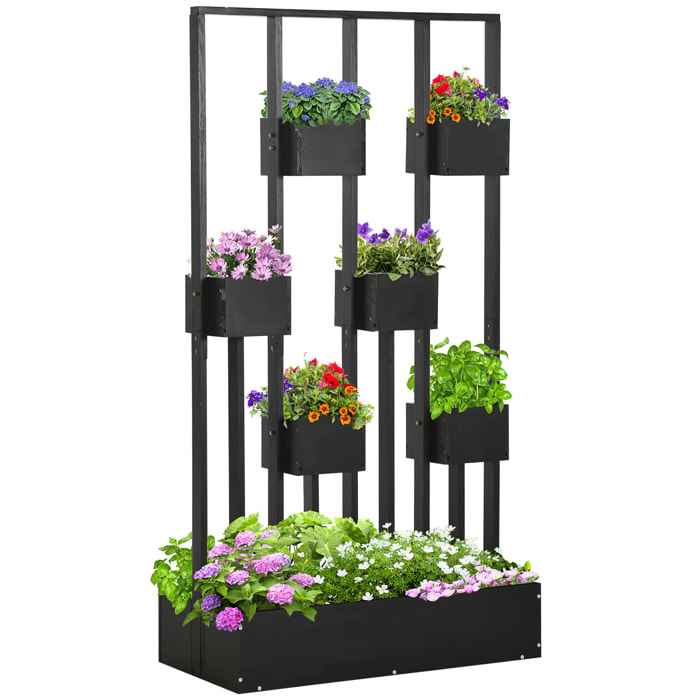 Jardinière surélevée avec treillis - dim. 90L x 45l x 170H cm - bois de sapin noir