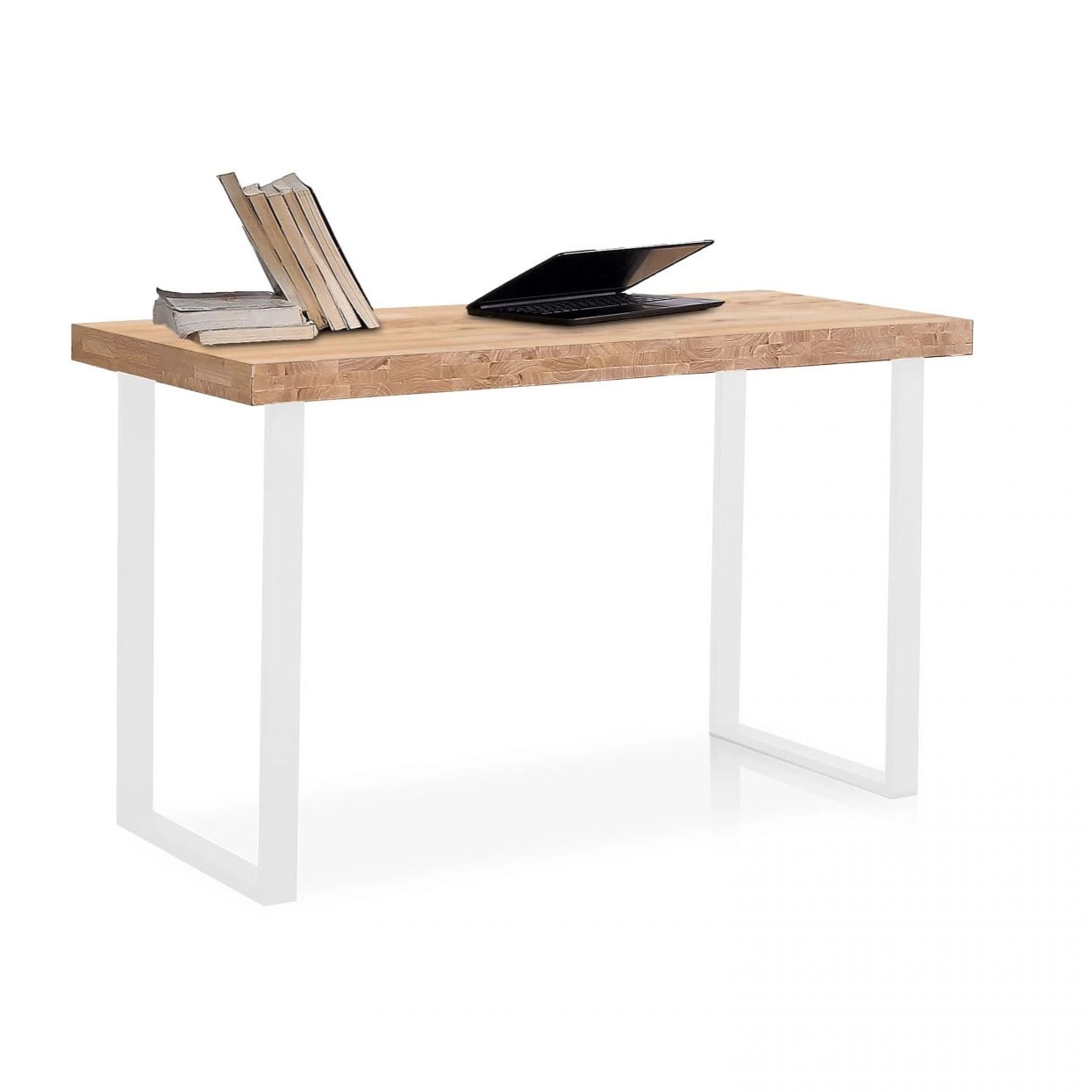 Mesa de escritorio con patas metálicas en blanco y roble salvaje 120x60 cm Natural Roble salvaje - Blanco