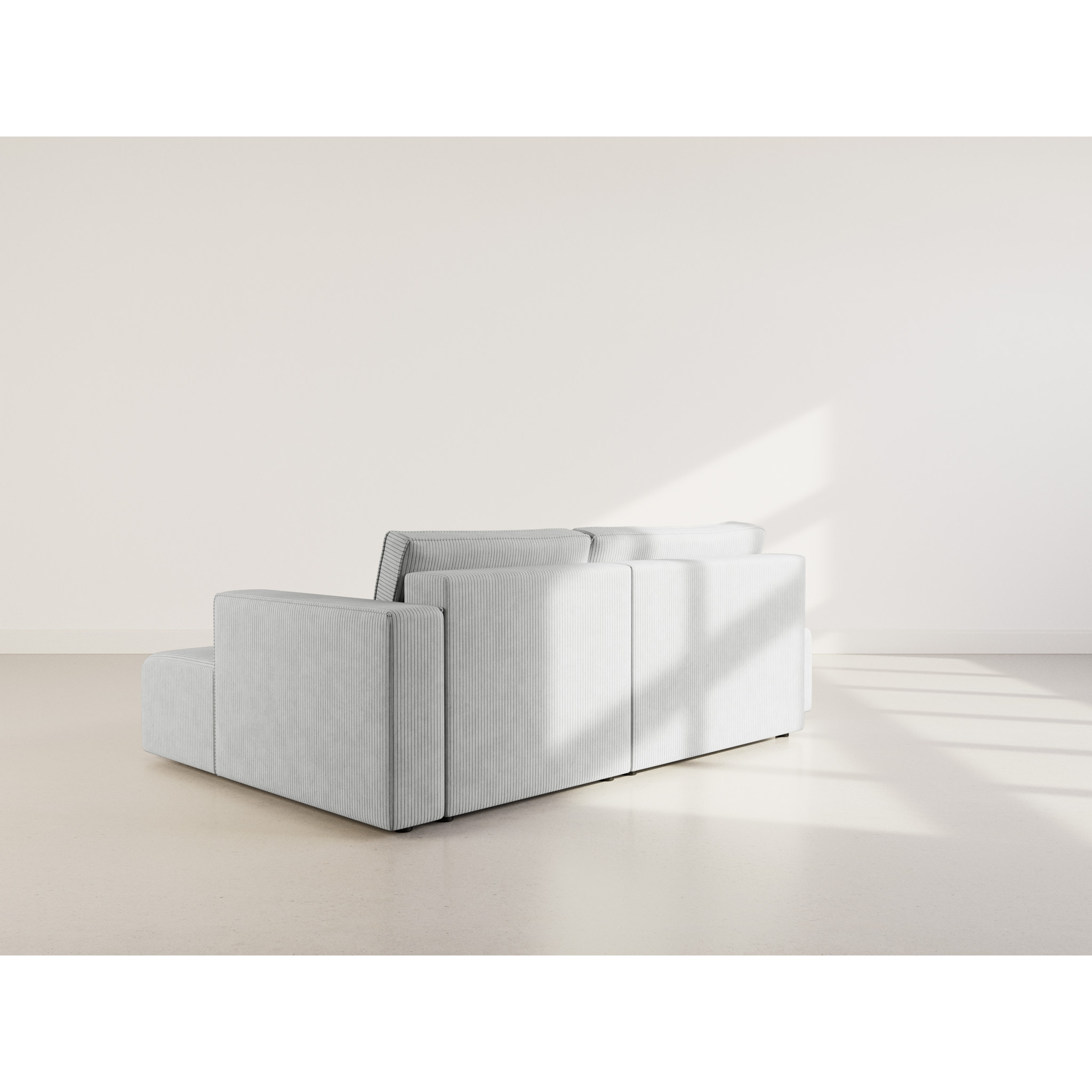 Topaze - canapé d'angle droit 4 places convertible avec coffre en velours côtelé - Gris clair