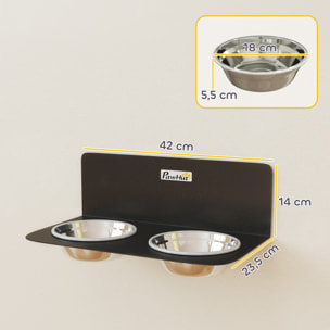 Gamelle chien murale double dim. 42 x 23 x 14 cm acier inox noir