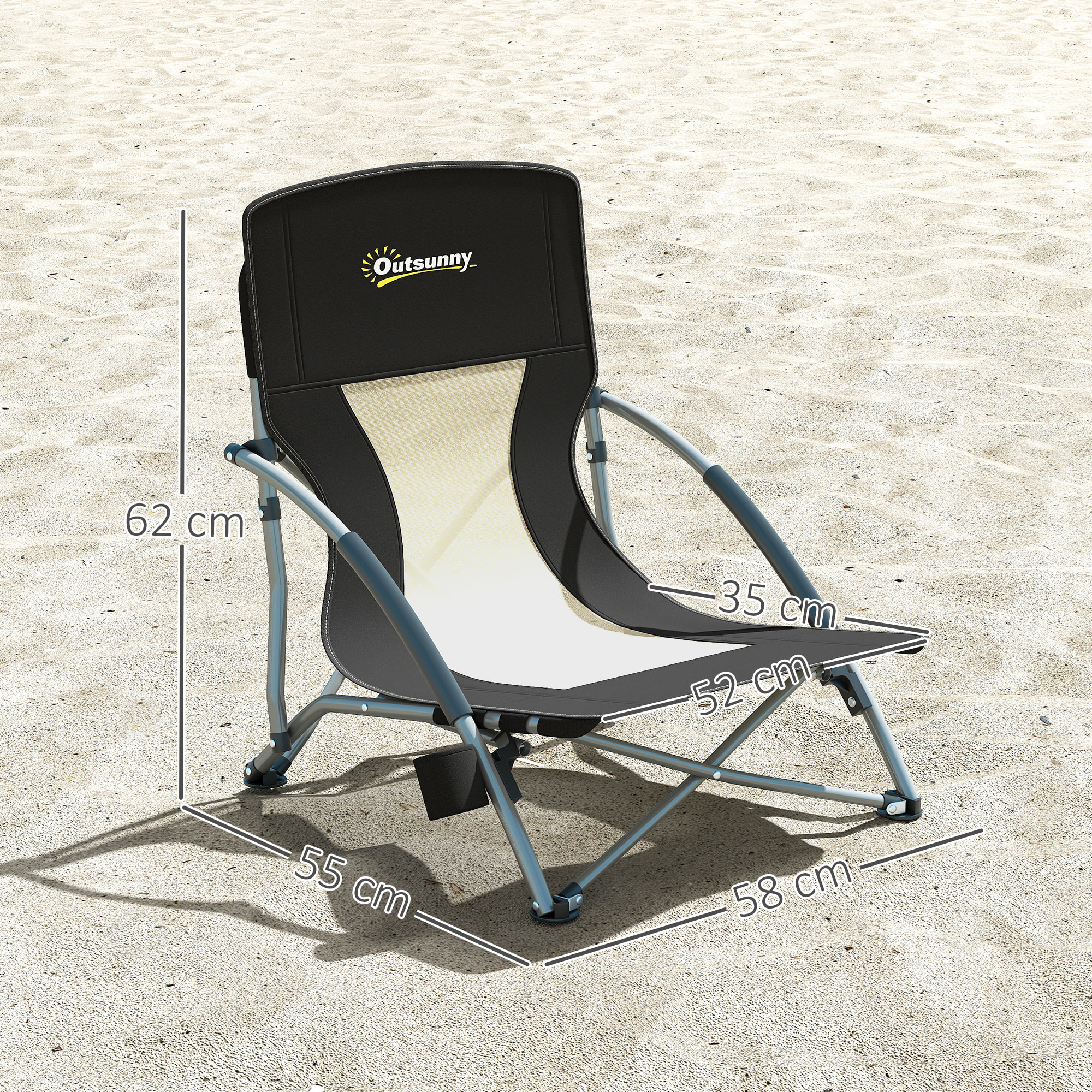 Chaise de plage pliante - chaise de camping compacte légère poids net 2,2 Kg - métal polyester textilène noir