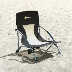 Chaise de plage pliante - chaise de camping compacte légère poids net 2,2 Kg - métal polyester textilène noir