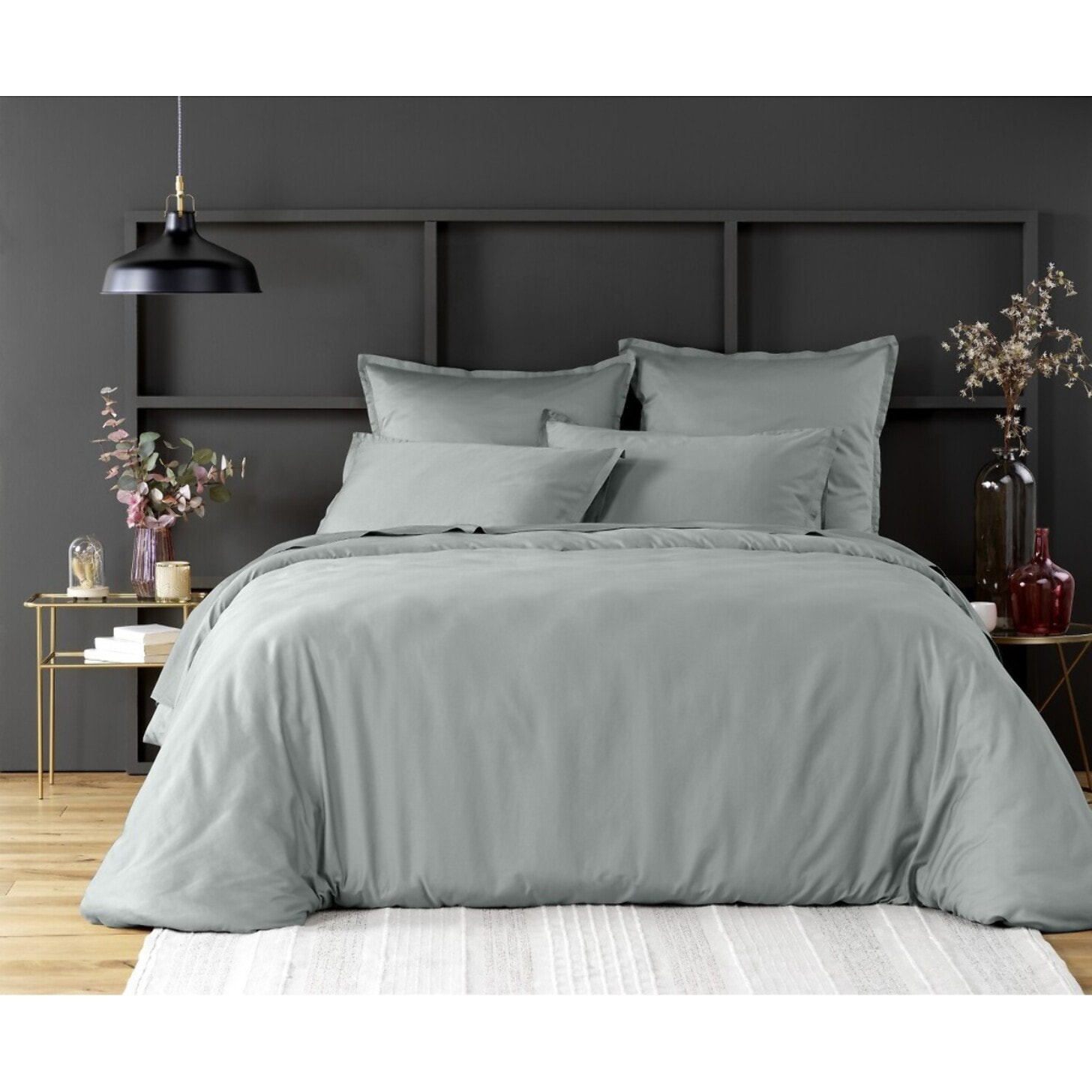 Drap housse satin de coton vert celadon