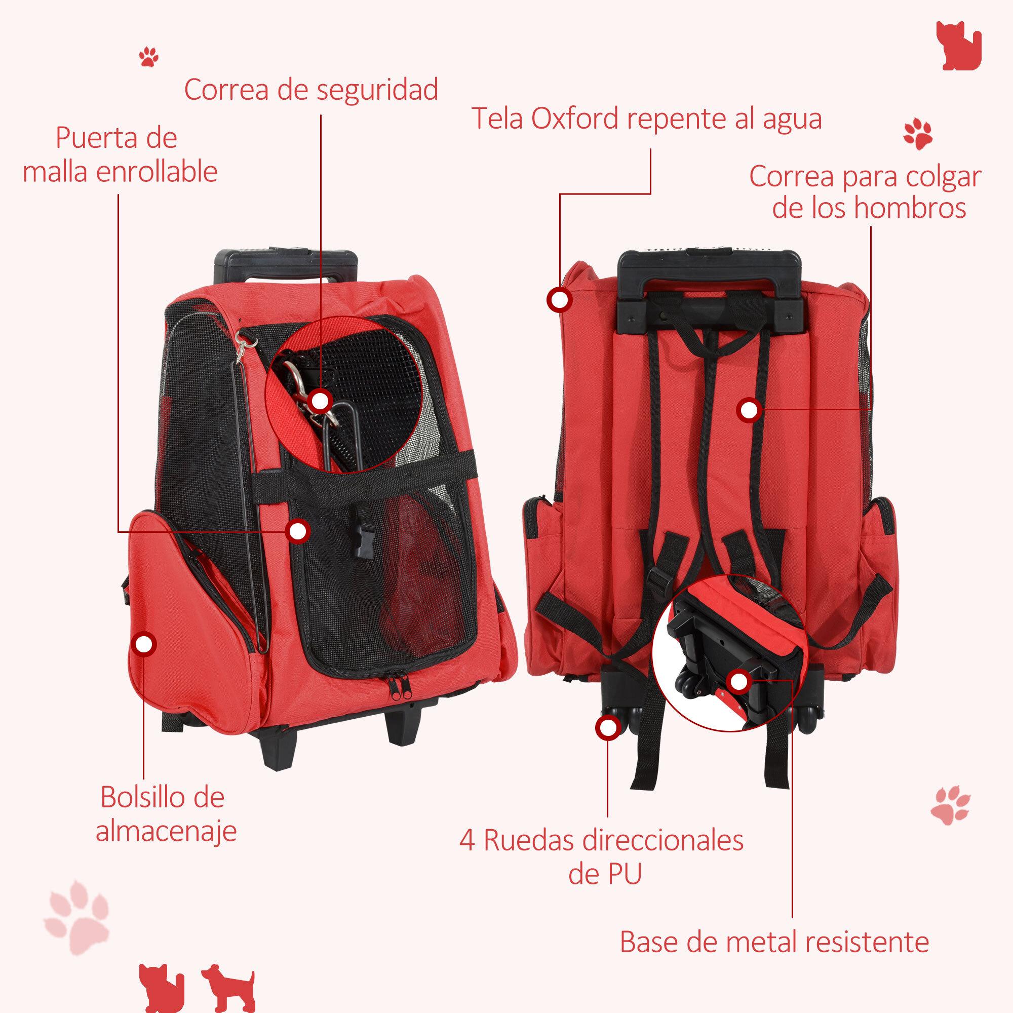 Transportin Carrito para Perro de Oxford 36x30x49 cm Rojo