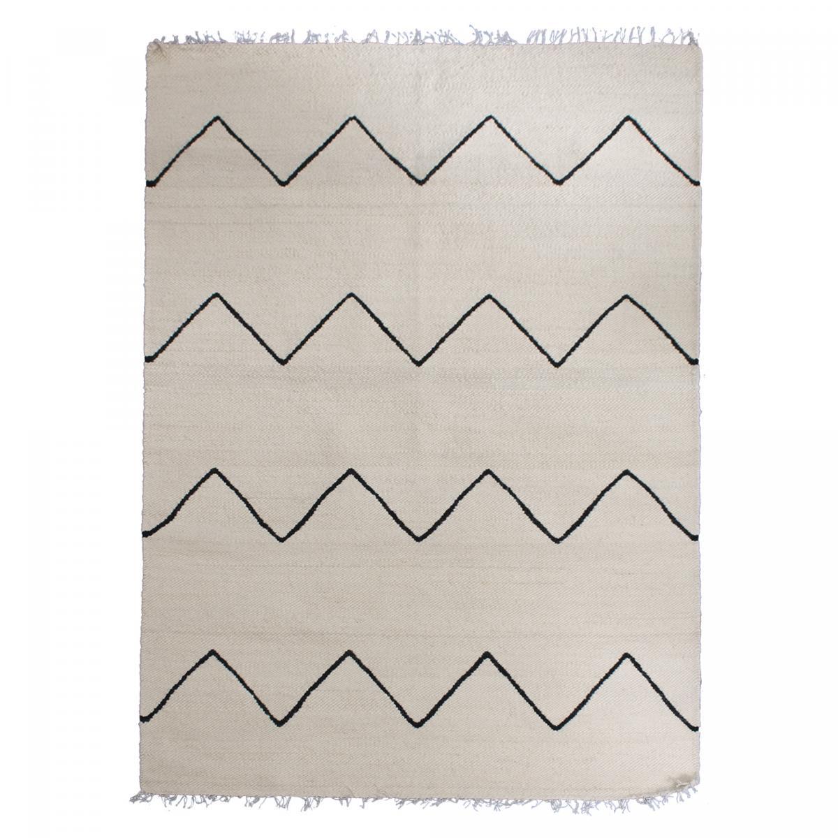 Tapis kilim Reversible Huku tissé à la main en laine beige motif berbère