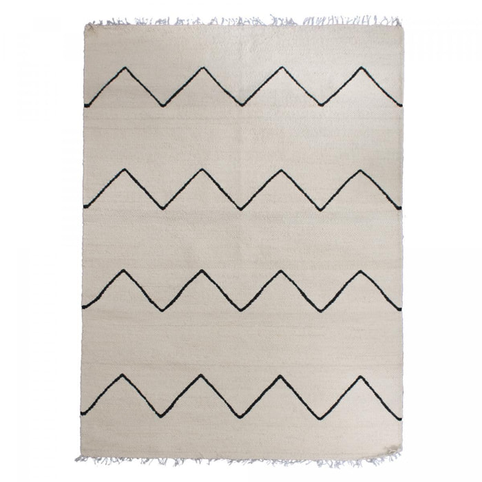 Tapis kilim Reversible Huku tissé à la main en laine beige motif berbère