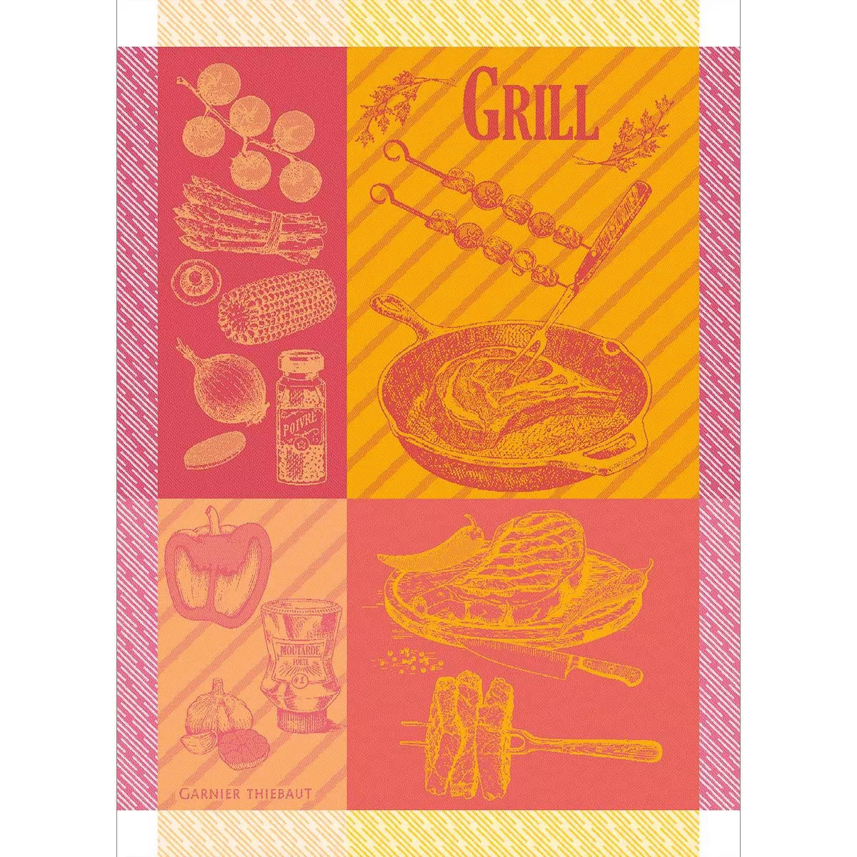 Torchon pur coton motif jacquard vert rouge Le grill ketchup