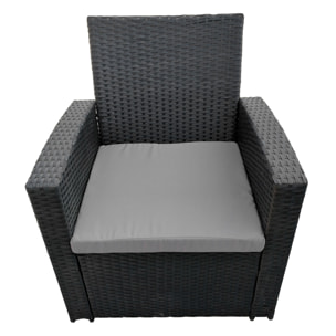 Salon de jardin COMINO en résine tressée noir 4 places - coussins gris